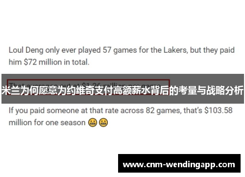 米兰为何愿意为约维奇支付高额薪水背后的考量与战略分析